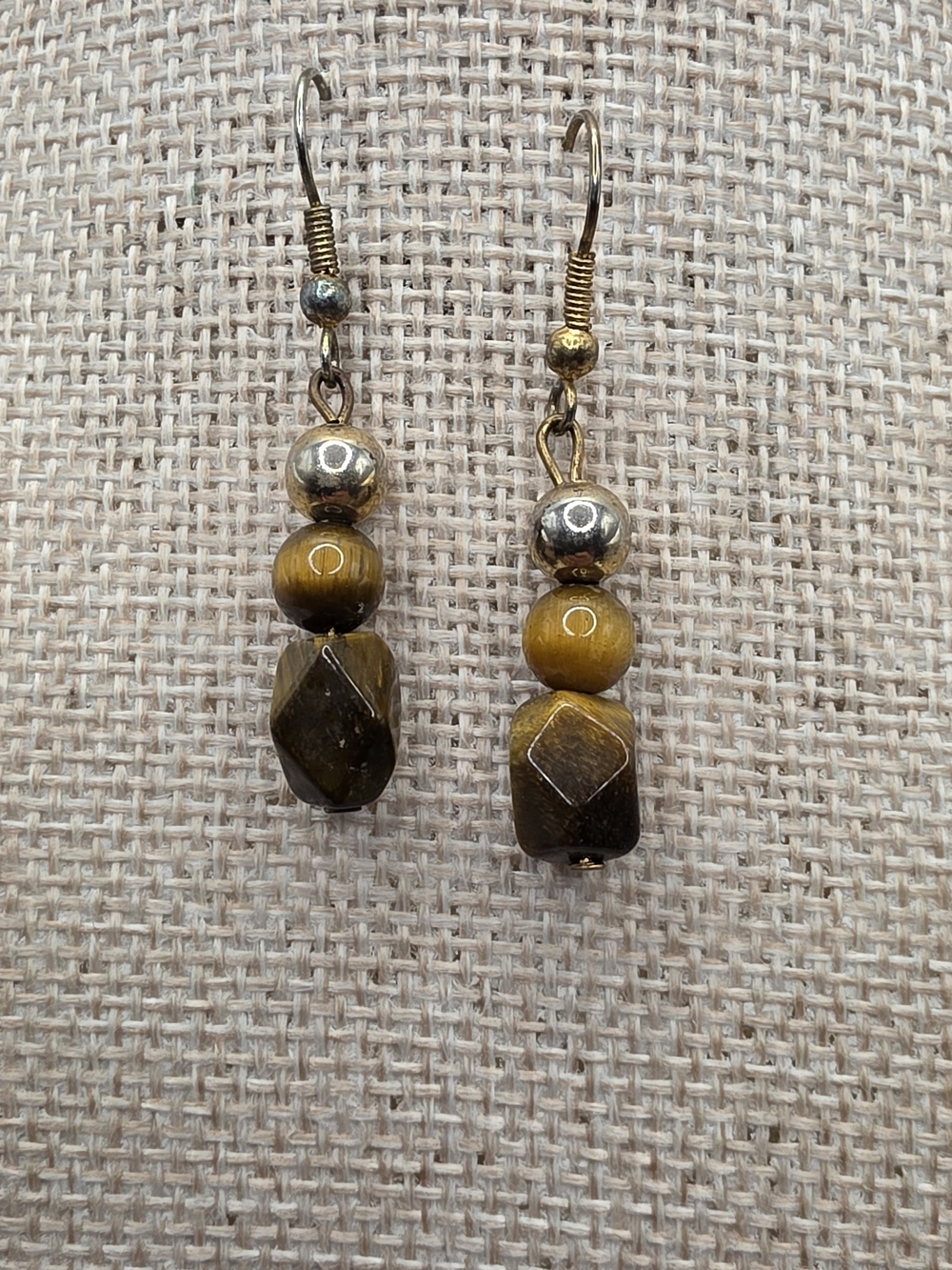 Golden Brown Tiger Eye Bead Drop Earrings by